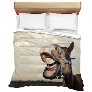 Funny Portrait Of Smiling Horse With Teeth Duvet Cover