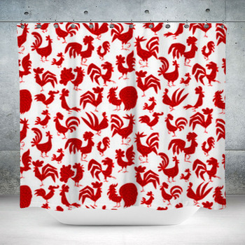 Funny Red Roosters Seamless Custom Size Shower Curtain