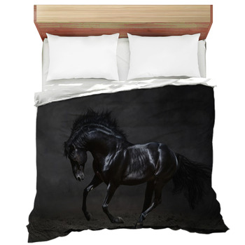 Galloping Black Horse On Dark Background Comforter