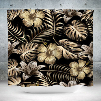 Gold Floral Seamless Pattern Custom Size Shower Curtain