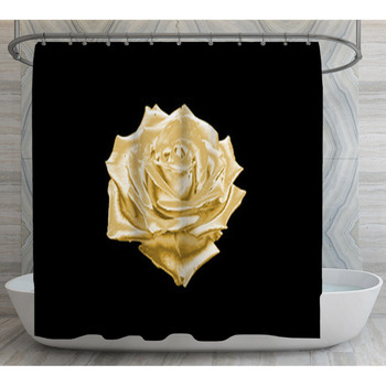 Gold Flower On A Black Background Shower Curtain