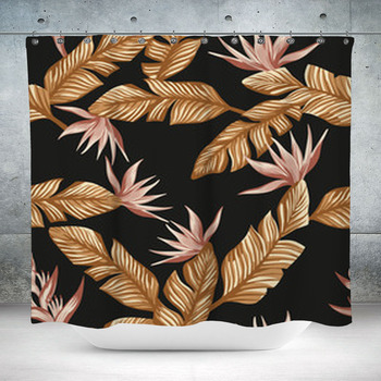 Gold Tropical Leaves And Pink  Custom Size Shower Curtain