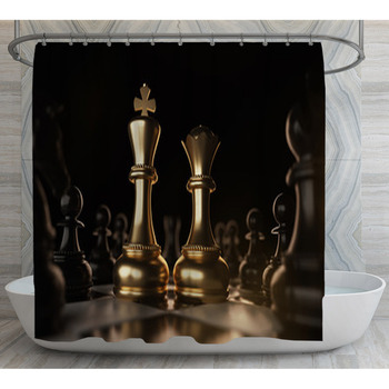 Golden King And Queen Chess Piece Concept  Shower Curtain