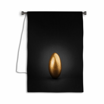 Golden Painted Egg On Black Background Towel