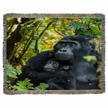 Baby Gorilla Riding Mother's Back Vintage Black and White Look Throw Pillow  by TheWindBeneathMyTutu