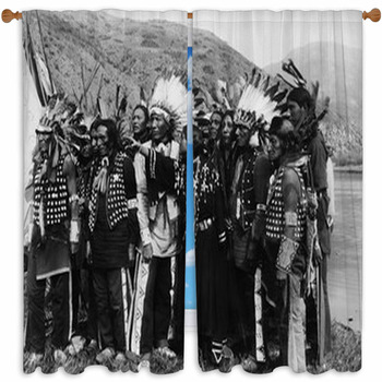 Group Of Native Americans In Custom Size Window Curtain