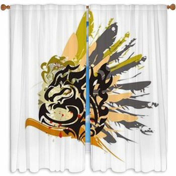 Grunge Black Dragon Symbol Custom Size Window Curtain