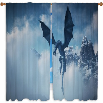 High Resolution Ice Dragon 3d  Custom Size Window Curtain