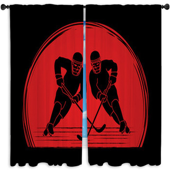 Hockey Player Action Designed On Sunset Window Curtain