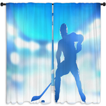 Hockey Player Skating With A Puck In Window Curtain