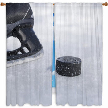 Hockey Skate And Puck Custom Size Window Curtain