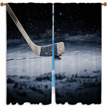 Hockey Stick And Puck On The Custom Size Window Curtain
