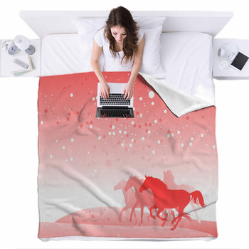 Horse Herd In Winter Fleece Bed Cover