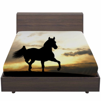 Horse Silhouette In Sunset Bed Sheet