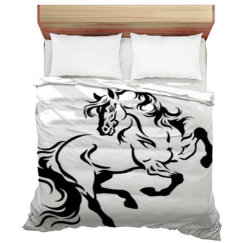 Horse Tattoo Black White Duvet Cover