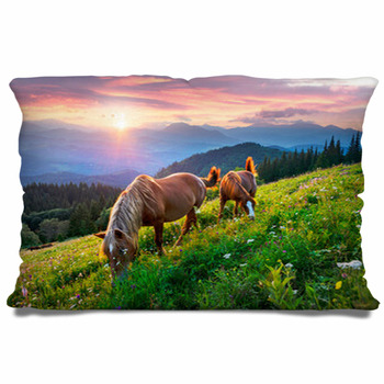 Horses In The Carpathians Pillow Case/Sham