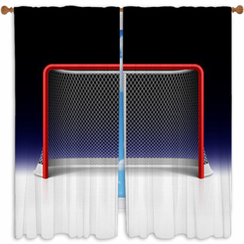 Ice Hockey Net Goal On Black Custom Size Window Curtain