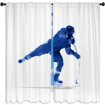 Ice Hockey Player Abstract Geometric Window Curtain