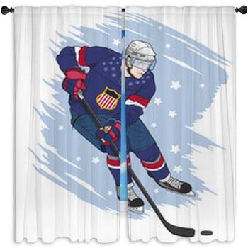Ice Hockey Player American Window Curtain