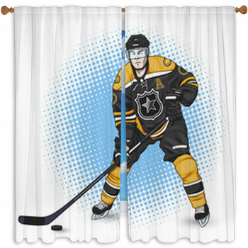 Ice Hockey Player Black And Custom Size Window Curtain