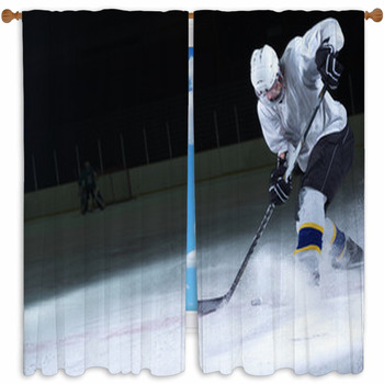 Ice Hockey Player In Action Custom Size Window Curtain