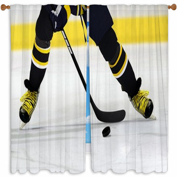 Ice Hockey Player On Rink Custom Size Window Curtain