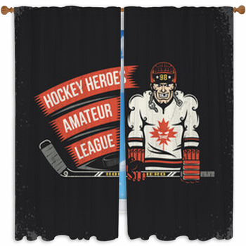 Ice Hockey Player With Stick Custom Size Window Curtain