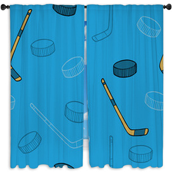 Ice Hockey Sport Blue Graphic Art Window Curtain