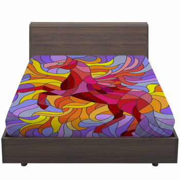 Illustration In Stained Glass Style Red Horse  Bed Sheet