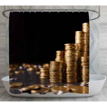 Increasing Columns Of Gold Coins On Table Shower Curtain