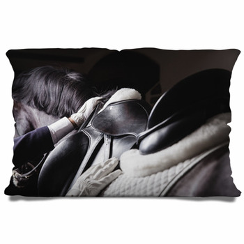 Jockey Prepearing Horse For The Ride Pillow Case/Sham