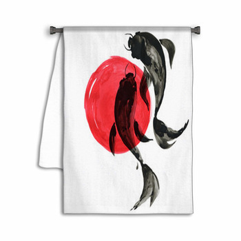 Koi Fishes In Japanese Painting Style Traditional Towel