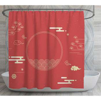 Korean Traditional Pattern On Red Shower Curtain