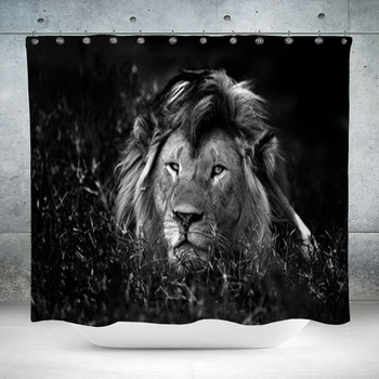 Albodanl Cool Lion Bathroom Curtain Funny Lion Head Shower Curtain Cool Lion with Sun Glasses Bathroom Decor Set with Hooks Waterproof Washable 72 x