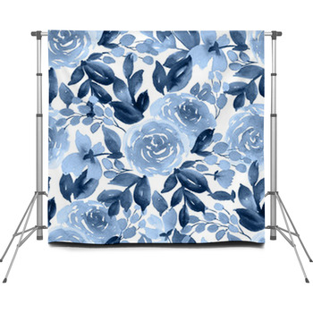 Blue floral Custom Backdrops  Available in Very Large Custom Sizes