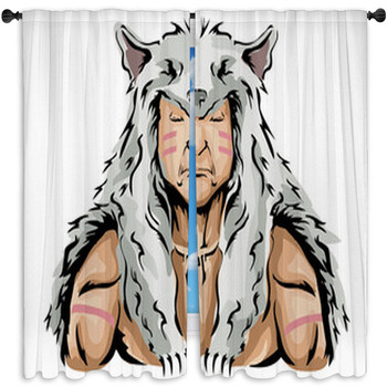 Man Native American Hunter Wolf Window Curtain