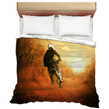 Man Riding Motorcycle In Motorcross Track Duvet Cover