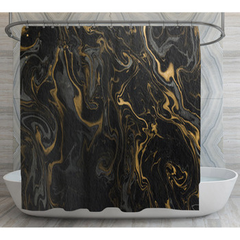 Marble Ink Paper Texture Black Grey Gold Shower Curtain