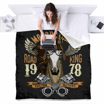 Motorcycle Vector Typography Cool Fleece Bed Cover