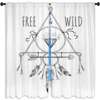 Native American Boho Feathers Arrows And Window Curtain