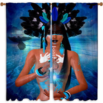 Native American Indian With Custom Size Window Curtain