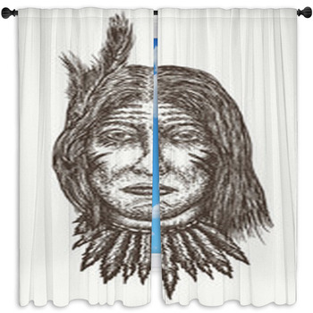 Native American Old Man Vector North Window Curtain