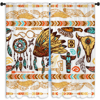 Native Americans Seamless Pattern Window Curtain