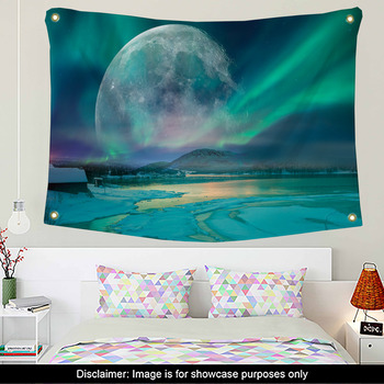 Northern lights (Aurora borealis) in the sky with super full moon - Tromso,  Norway Elements of this image furnished by NASA