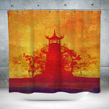 Old Paper With Asian Landscape Custom Size Shower Curtain