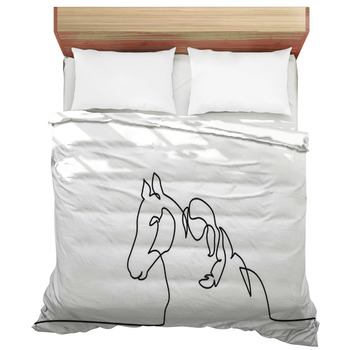 One Line Drawing Girl Lying A Horse Duvet Cover