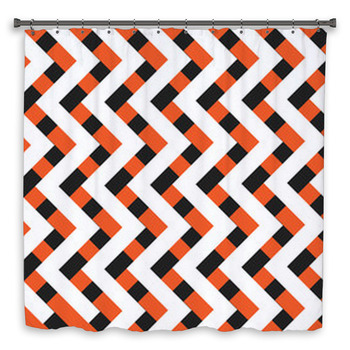 Orange Black And White Zig Custom Size Shower Curtain
