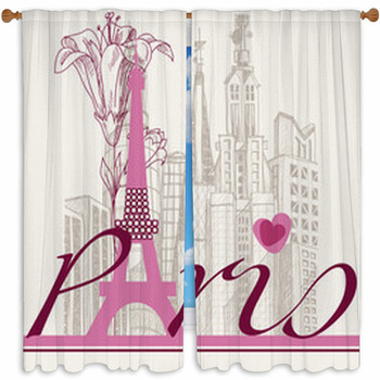 Paris Card Urban Architecture  Custom Size Window Curtain