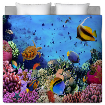 Turquoise Bass Fish King Queen Bedding Set Sea Animal Duvet Cover
