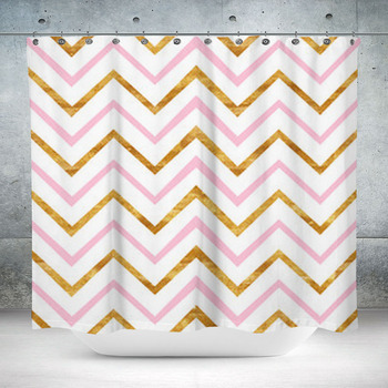 Pink And Gold Chevron Pattern Custom Size Shower Curtain